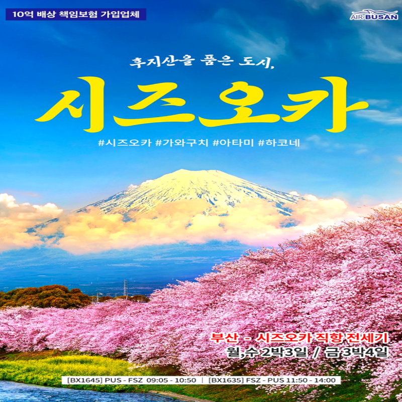 시즈오카 3일/4일 일본소도시여행 부산출발 에어부산